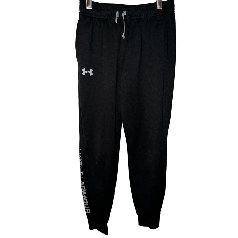 Under Armour Boys Black Jogger Pants Youth Medium YM Athletic Fleece Sweatpants